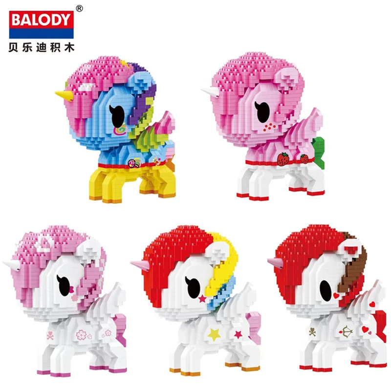 

897pcs+ Cartoon Rainbow Pony Building Blocks Cute Unicorned Mini Figure Assembled Mirco Bricks Toys For Collection