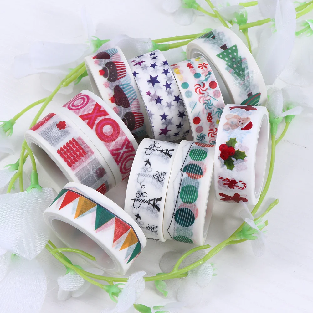 

10pcs DIY Washi Tape Adhesive Paper Tape Masking Tapes for DIY Craft Scrapbook Gift Wrapping Notebook Journals Decoration