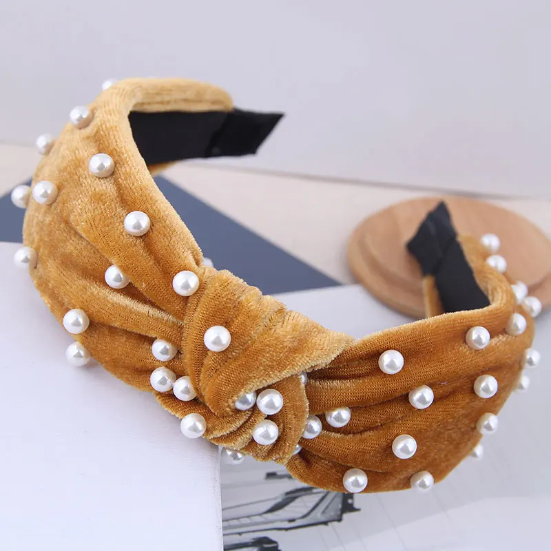 Женский обруч для волос модный с жемчугом в Корейском стиле бархатный из денима