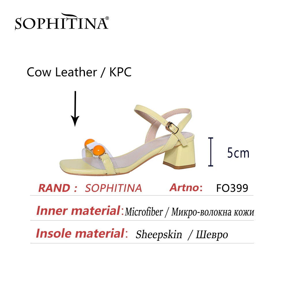 

SOPHITINA Women Shoes Sandals Summer Genuine Leather Square Heel Square Toe Dressing New Stylish Yellow Sweet Ladies 2021 FO399