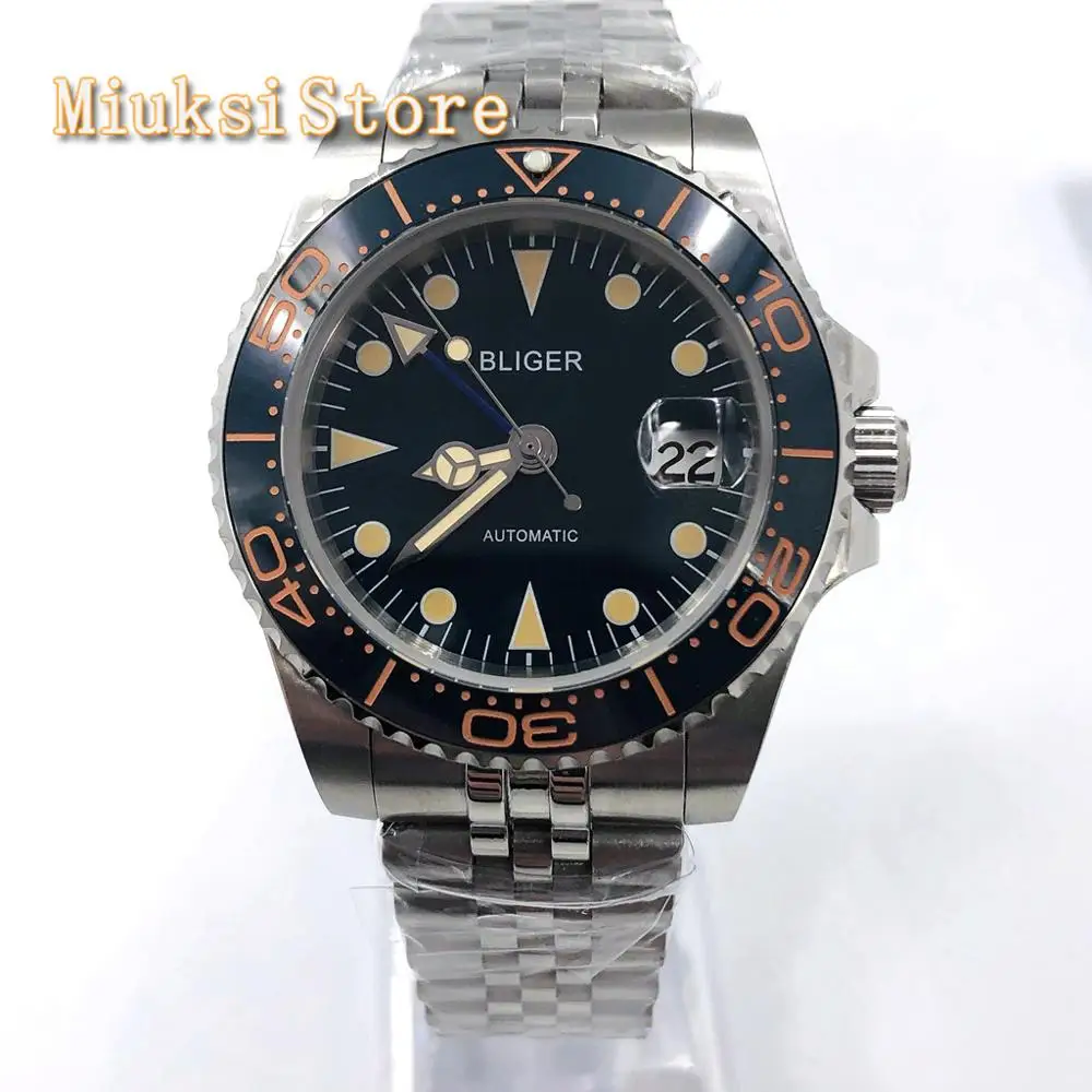 Мужские Роскошные Серебристые часы Bliger 40 мм с сапфировым стеклом и керамическим