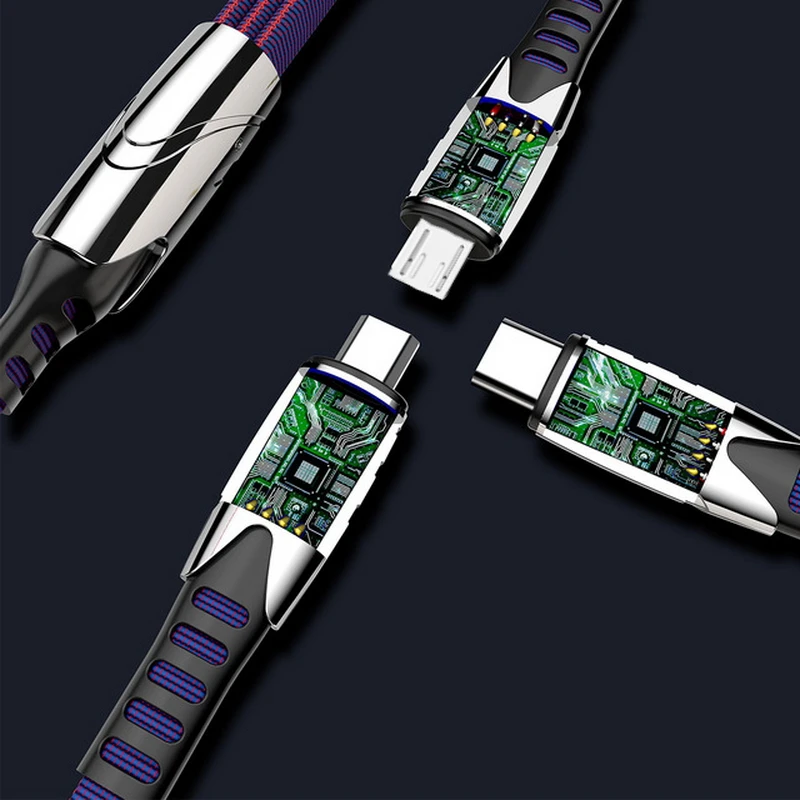 Кабель быстрой зарядки 3 в 1 с разъемом Type C 8Pin Micro USB нейлоновый Плетеный более