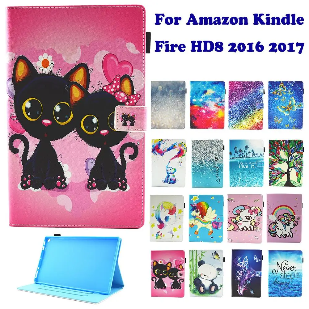 Kindle Fire HD8 мультяшный стенд ПУ кожаный чехол для Amazon HD 8 2016 2017 0 &quotчехол планшета s