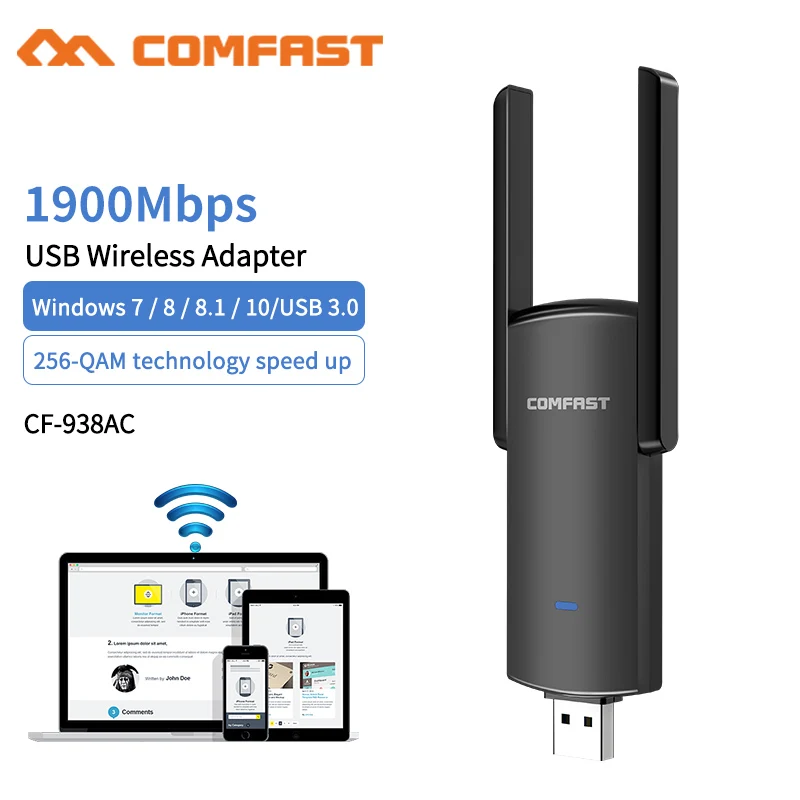 

Wireless USB3.0 Wifi Adapter 1900Mbps USB Network Card 1300Mbps PC Wi fi Dongle LAN Ethernet Dual Band 2.4G 5.8G Antenna Adaptor