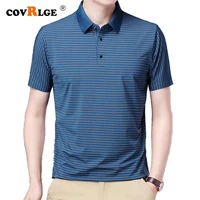 covrlge breathable men shirt summer causal striped thin casual short sleeved mens lapel poloshirt seamless cool clothes mcs141