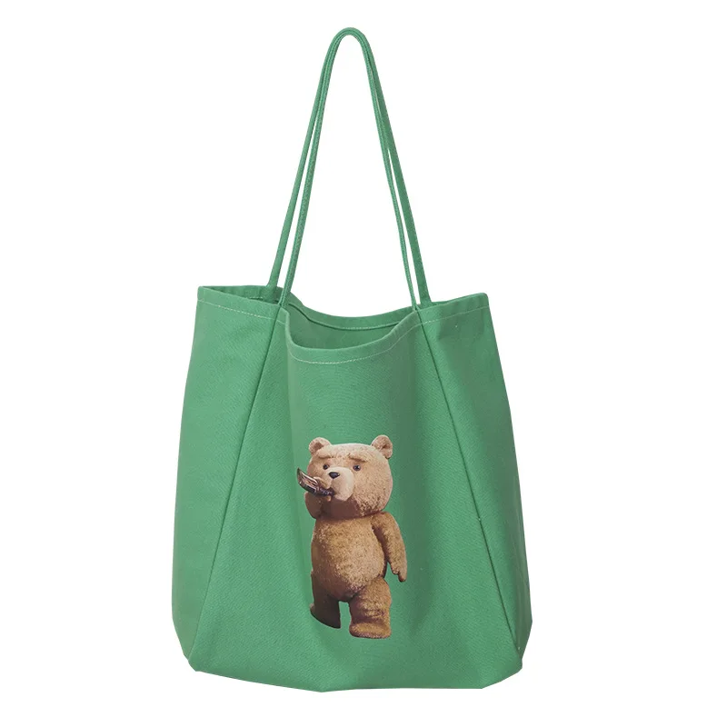 

Women Big Canvas Shopping Bag Cute Bear Extra Large Books Tote Reusable Grocery Bag Eco Shopper Shoulder Bags For Ladies