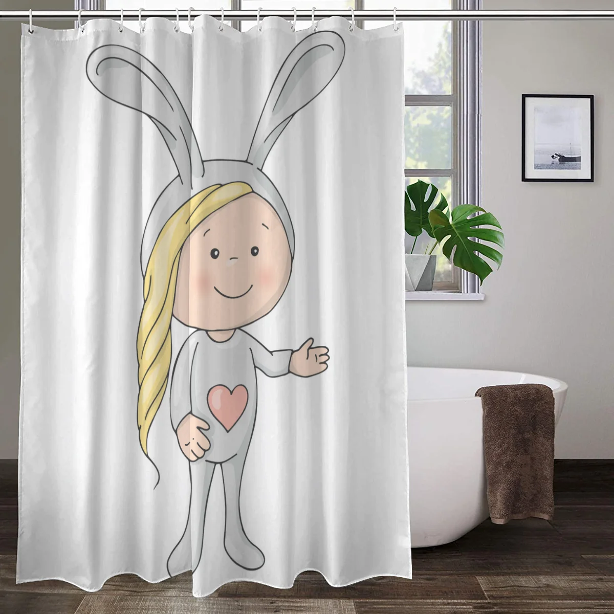 

Cute Rabbit Shower Curtain Christmas Decor Polyester Fabric Printing Bathroom Curtain Waterproof Bath Curtains