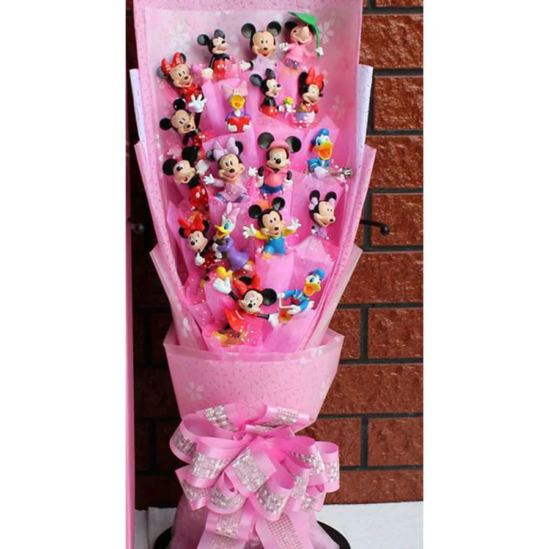 Cartoon bouquet Детская Пижама с Микки Маусом и Минни-Маус Мышь Фигурки игрушки куклы с Микки Маусом Минни-Маус Гуфи ПВХ Торт украшения для детей Рождественский подарок 6 шт./компл - Цвет: Cartoon bouquet