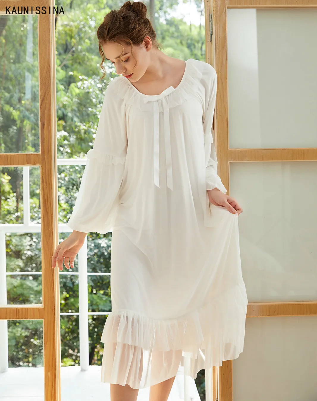 

Vintage White Cotton Women's Long Nightgown Luxury Sleepwear Elegant Female Loose Nighties Spring Night Dress Soft Homewear