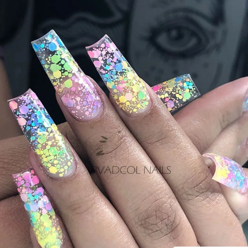 Блестки для дизайна ногтей неоновая форма шестиугольные хлопья ломтики