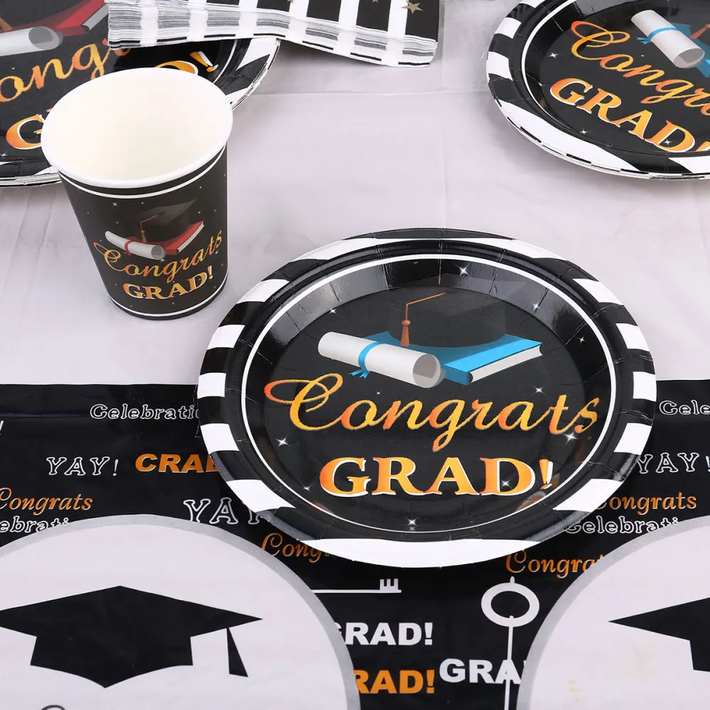 

1 Set of 54Pcs Graduation Season Theme Printed Dining Table Set Dessert Table Decor Creative Tableware Birthday Party Supplies D