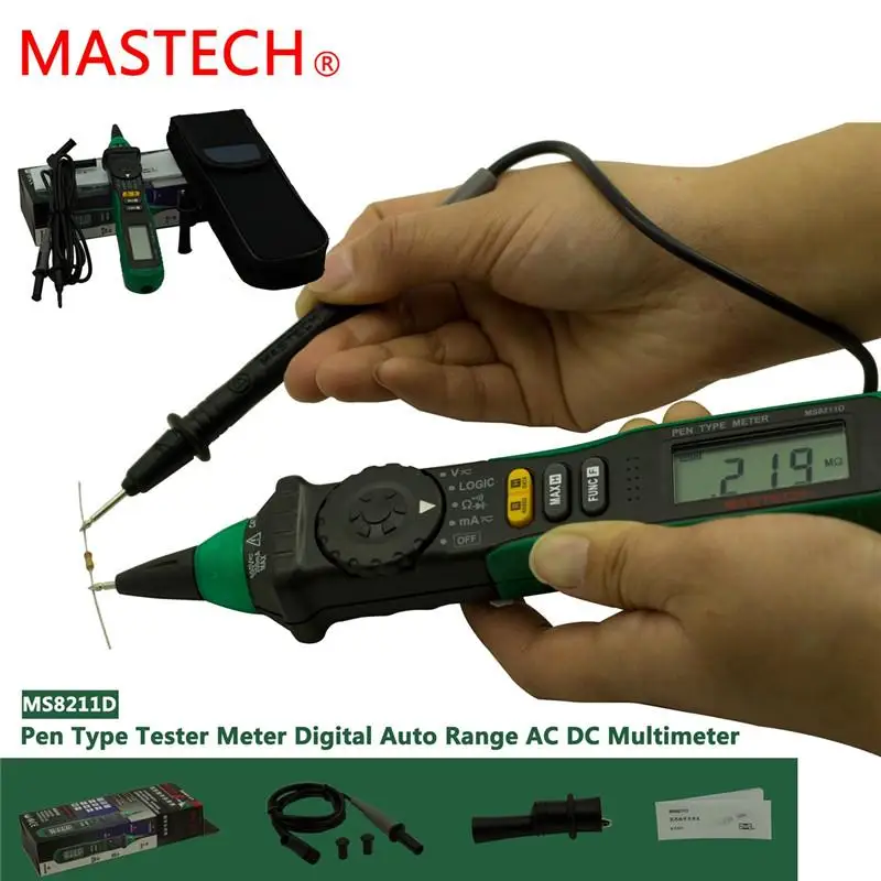 Mastech MS8211D Цифровой мультиметр ручка-тип тестер, ЖК-дисплей 3/4 цифровой автоматический диапазон AC/DC/Ом/непрерывность/амперия полиметр