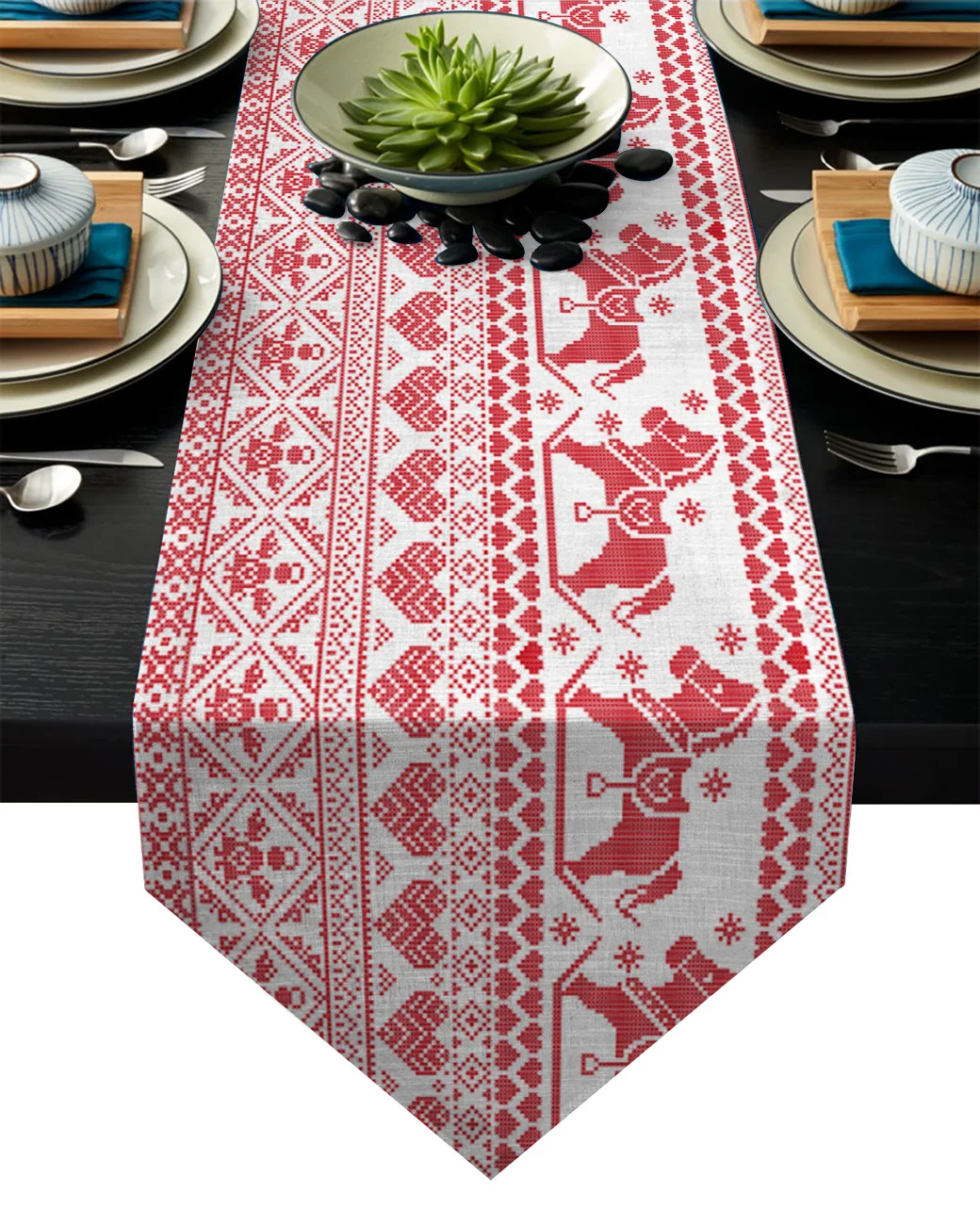 Carv свитер Красная рождественская полоса Лошадь Настольная дорожка