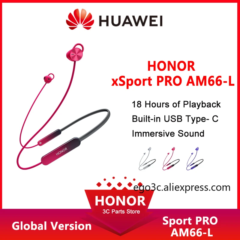 

Глобальная версия наушники Huawei Honor xSport PRO AM66-L, беспроводная гарнитура с шейным ремешком, динамический привод, Bluetooth 5,0, для спорта на открытом ...