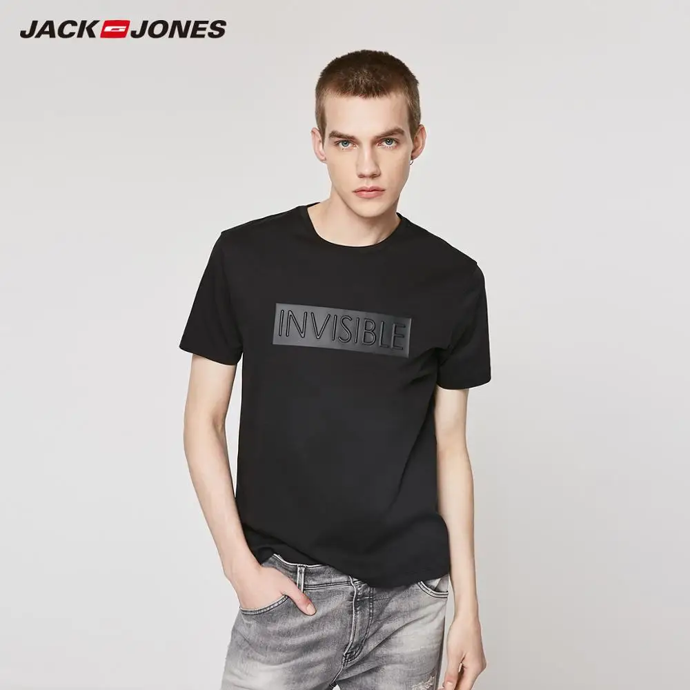 JackJones Мужская крутая 3D рисунок с буквенным принтом 100% хлопок футболка коротким