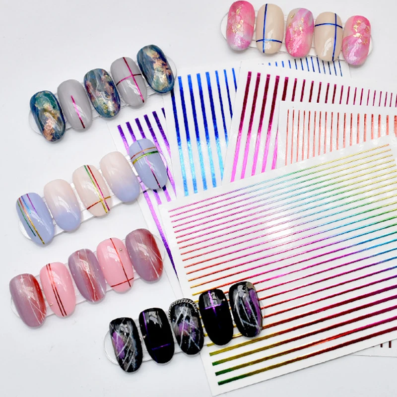 

3D Nail Stickers Self-adhesive Stripe Shape Mixed Patterns Transfer Nail Decal Nail Foils Nail Art DIY Design