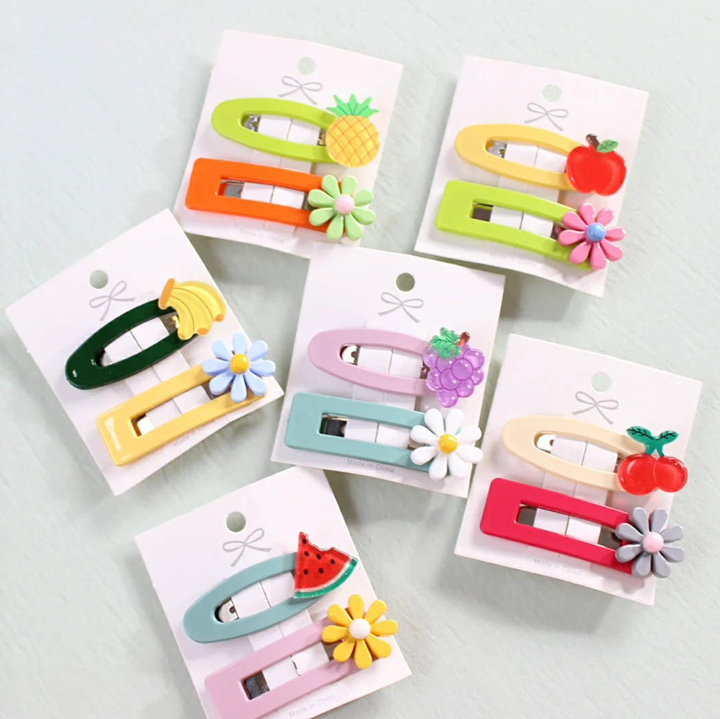 

2PCS Kids Hair Clip Girls Pin Floral Hair Clip Creative Cute Fruit Flower Decor Hairpin Hair Barrette For Girls Hair Accessories