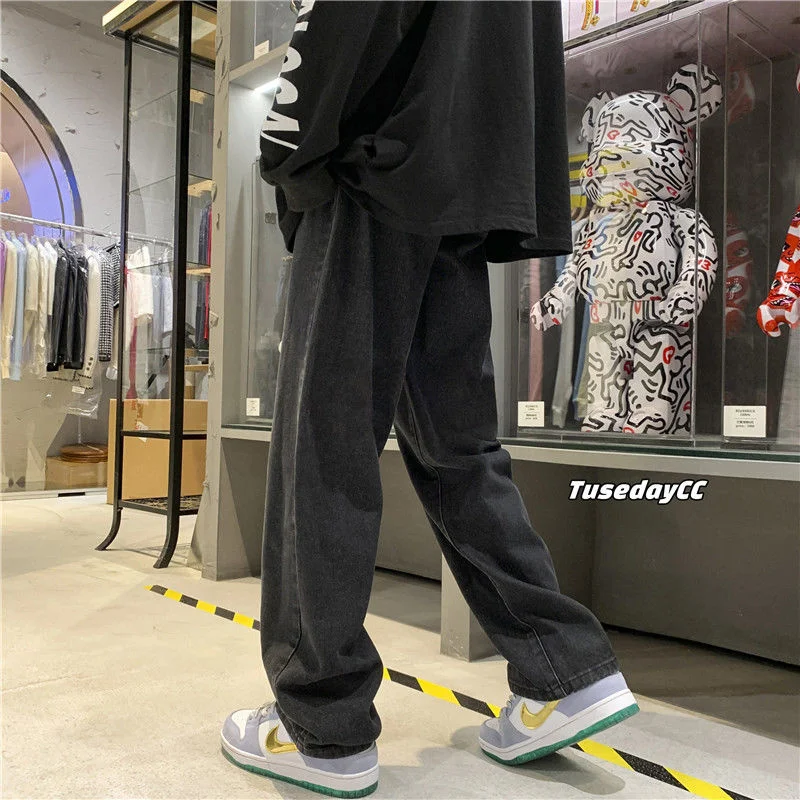 White/Black Baggy Jeans Men Fashion Casual Wide-leg Jeans Men Streetwear Loose Hip-hop Straight Denim Pants Mens Trousers M-2XL