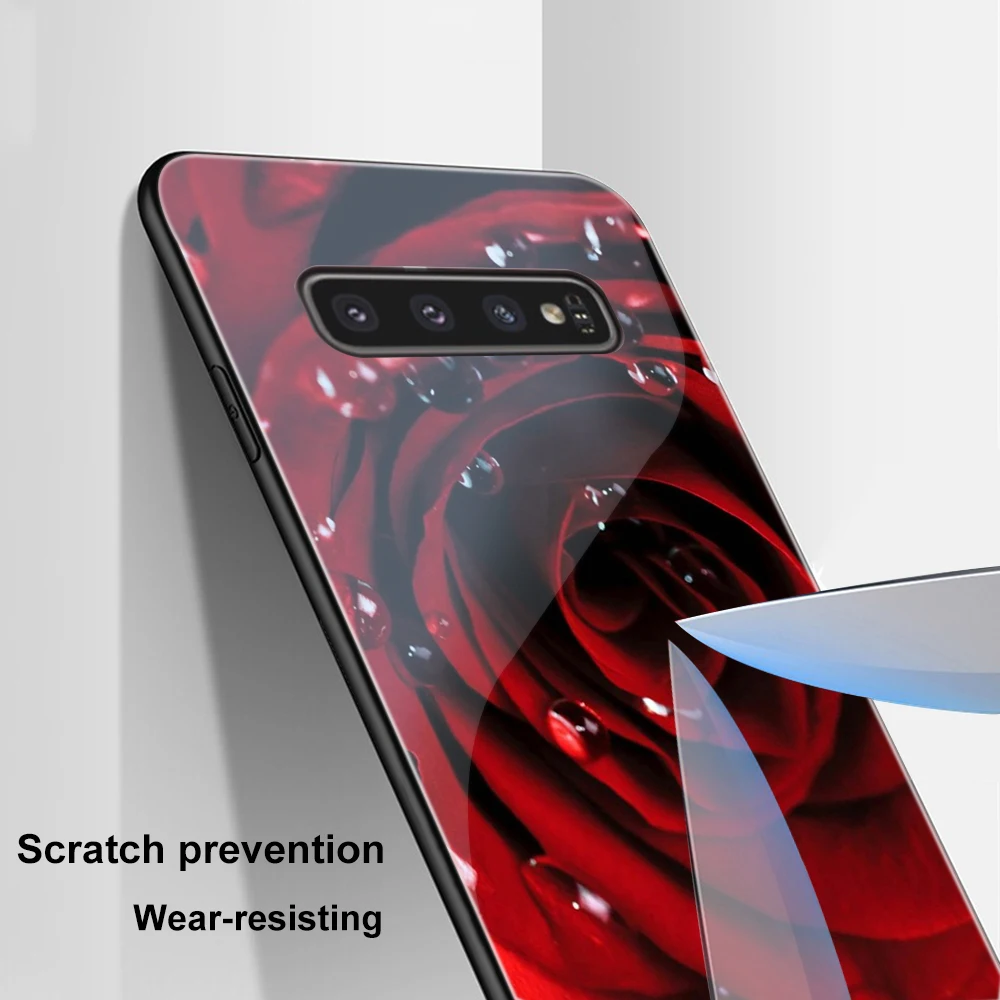 Red Rose Case For Samsung Galaxy S10 S21 S9 S8 S10e S20 Ultra A51 A71 A50 A21S A20E A70 Note 20 10 9 8 Plus Tempered Glass Funda