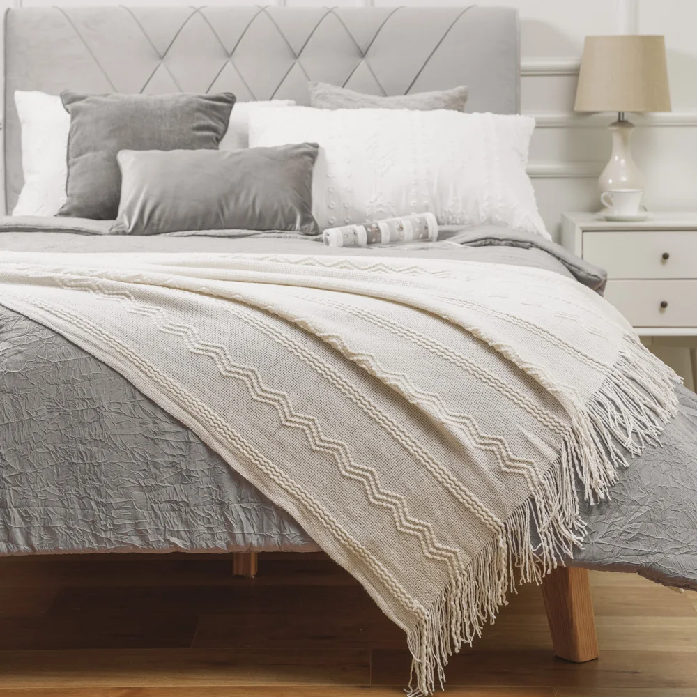 Battilo замысловатое плетеное одеяло с приподнятыми узорами и кисточками 127x152cm|blanket