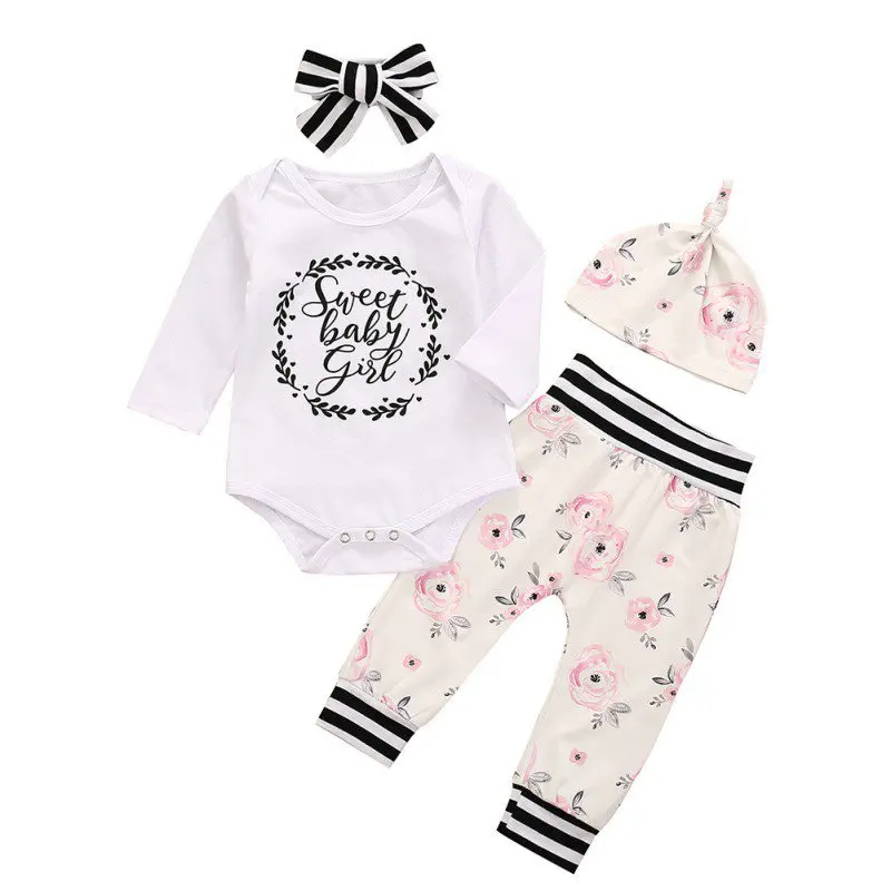 4 шт. Одежда для новорожденных девочек комплекты маленьких Комбинезон с