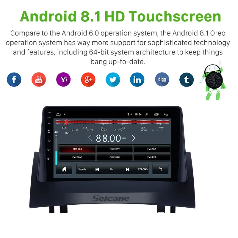 Автомагнитола Seicane 2DIN 9 дюймов для Renault Megane 2 2004 2005-2008 Android 1 автомобильный