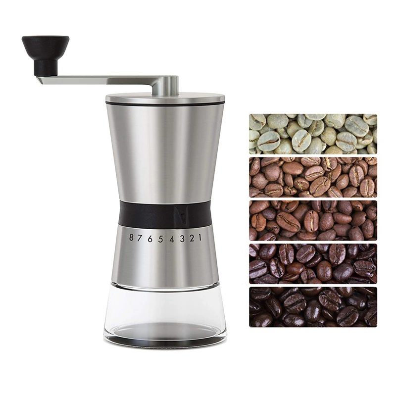 

Precision Manual Coffee Grinders, 15 Adjustable Settings, Brushed 18/8 Stainless Steel