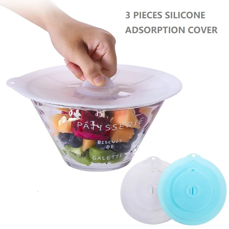 

3 Pieces Silicone Food Wrap Microwave Bowl Cover Multifunction Fresh Keeping Cooking Pot Pan Lid Reusable Kitchen Gadgets