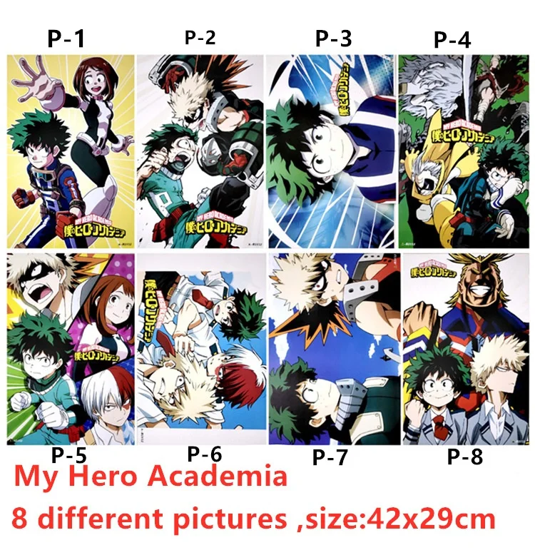 8 шт./лот Boku no hero Академия новейший аниме тиснение видео игры плакат Размер 42x29 см