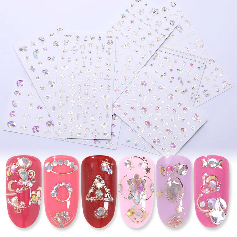 1 лист 3D наклейки для ногтей смешанные узоры Самоклеящиеся Переводные картинки с