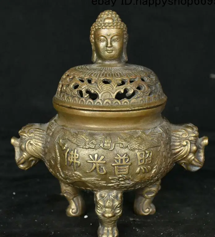 Собирает китайская Медь Бронза зверь слон Shakyamuni голова благовония
