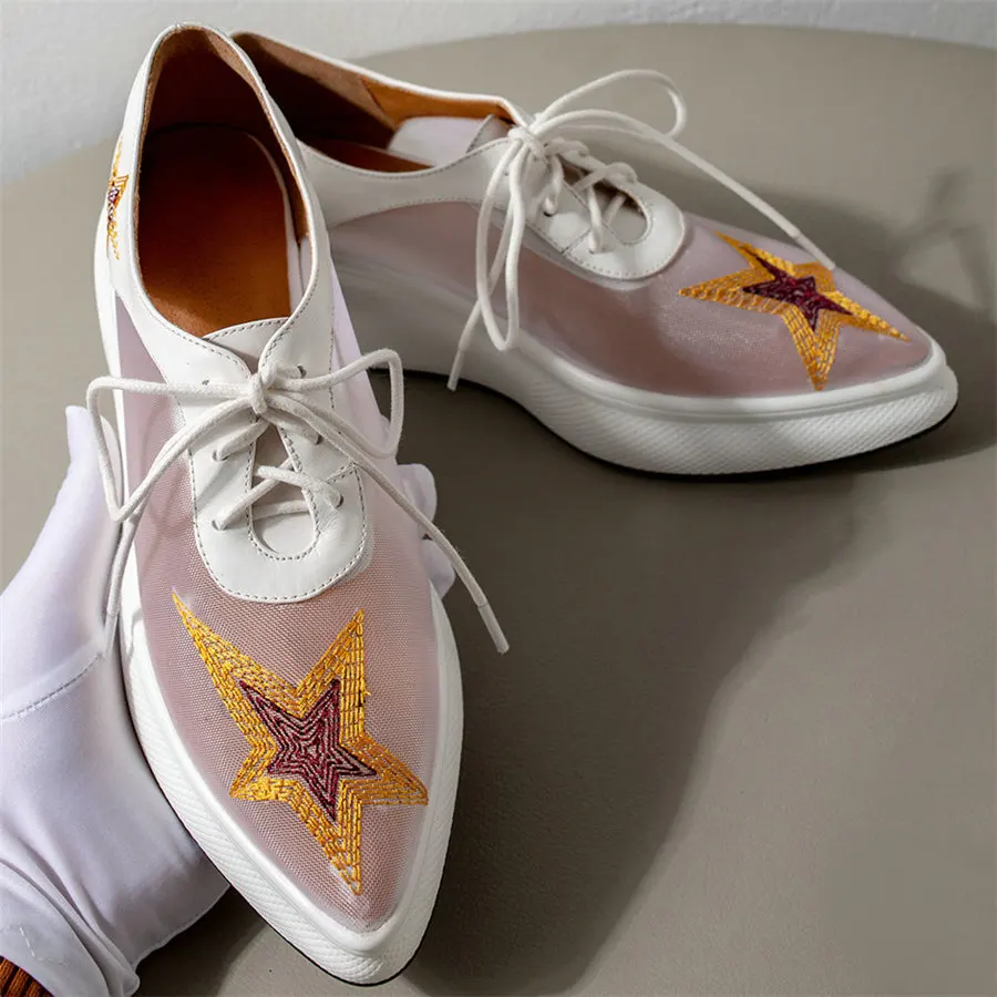 

Туфли-оксфорды женские из натуральной кожи, дышащие Ботильоны на танкетке, заостренный носок, высокий каблук, модная повседневная обувь, на ...