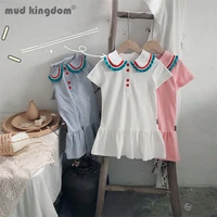 mudkingdom girl t shirt dress solid ruffles turn down collar button baby girls princess dresses for toddler short sleeve clothes
