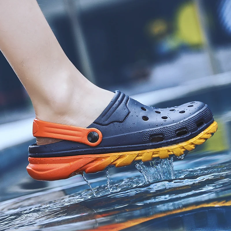 Мужские летние сандалии Crocse пляжные дышащие тапочки с дырками на плоской подошве