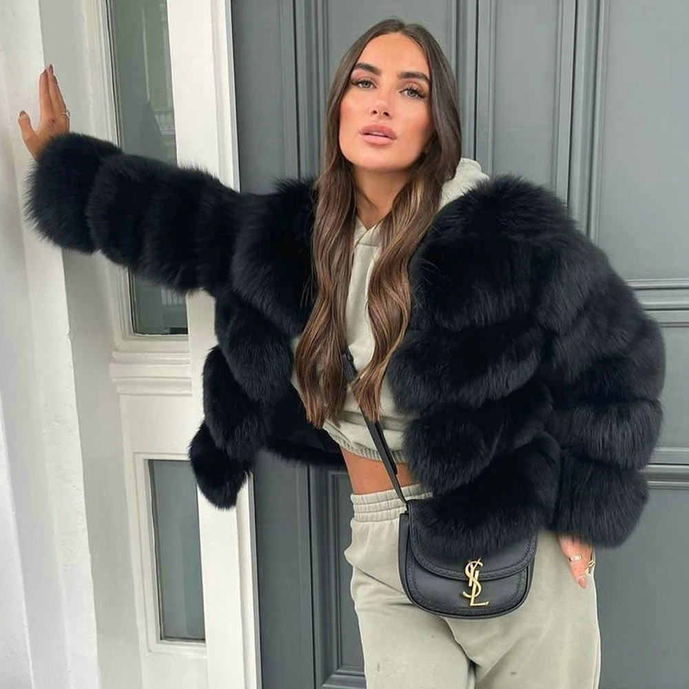 Fashion Short Real Fox Fur Jacket Winter New Trendy Natural Women Genuine Fox Fur Jacket Whole Skin Fur Overcoat Luxury Woman