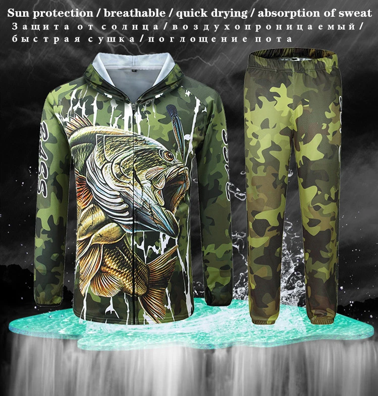 M-4XL, профессиональная одежда для рыбалки, анти-УФ, для подледной рыбалки, с капюшоном, комплект одежды, Солнцезащитная рубашка с длинным рукавом, камуфляжные штаны