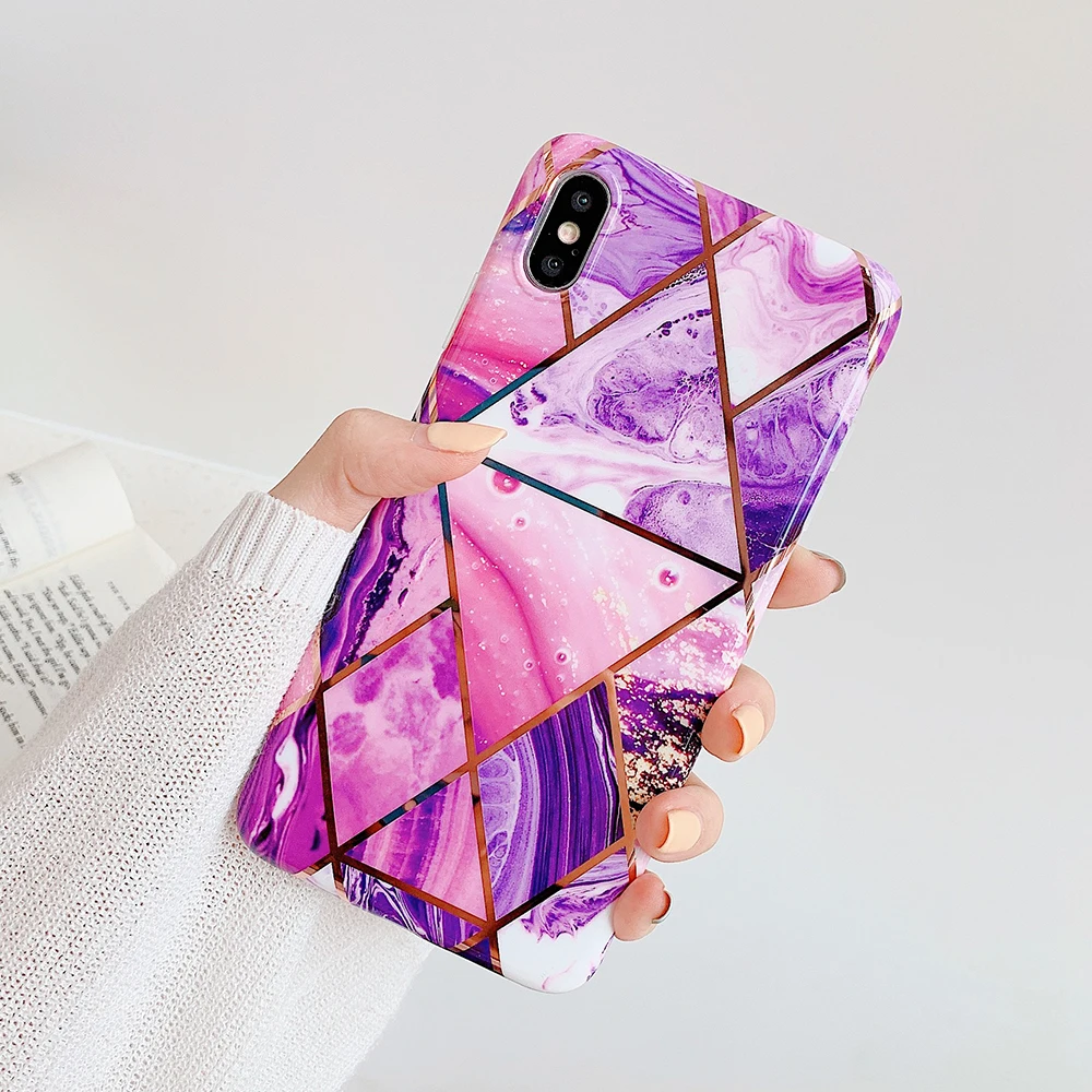 Чехлы для телефонов с геометрическим мрамором для iPhone 6, 6s, 7, 8 Plus, X, XR, XS, 11 Pro, мягкая Гальваническая задняя крышка, чехол - Цвет: b