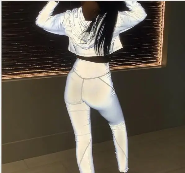 Женский спортивный костюм из 2 предметов светоотражающий укороченный топ и брюки