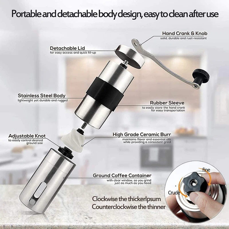 

Silver Coffee Grinder Mini Stainless Steel Hand Manual Handmade Coffee Bean Burr Grinders Mill Kitchen Tool Grinders