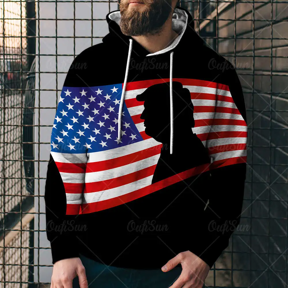 Толстовка с капюшоном в виде флага США для мужчин и женщин модная спортивная