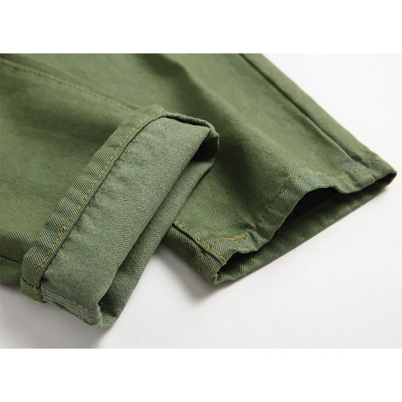 

2020 men's wear ripped jeans adolescent personality hole in army green jeans