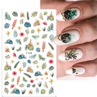 1pcs green leaf series nail art sticker 3d decals sliders for nails designs decorations nails manicure stickers for nails