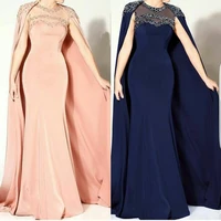 mariage vintage o neck beaded sleeveless mermaid design evening with cape mother of the bride dresses