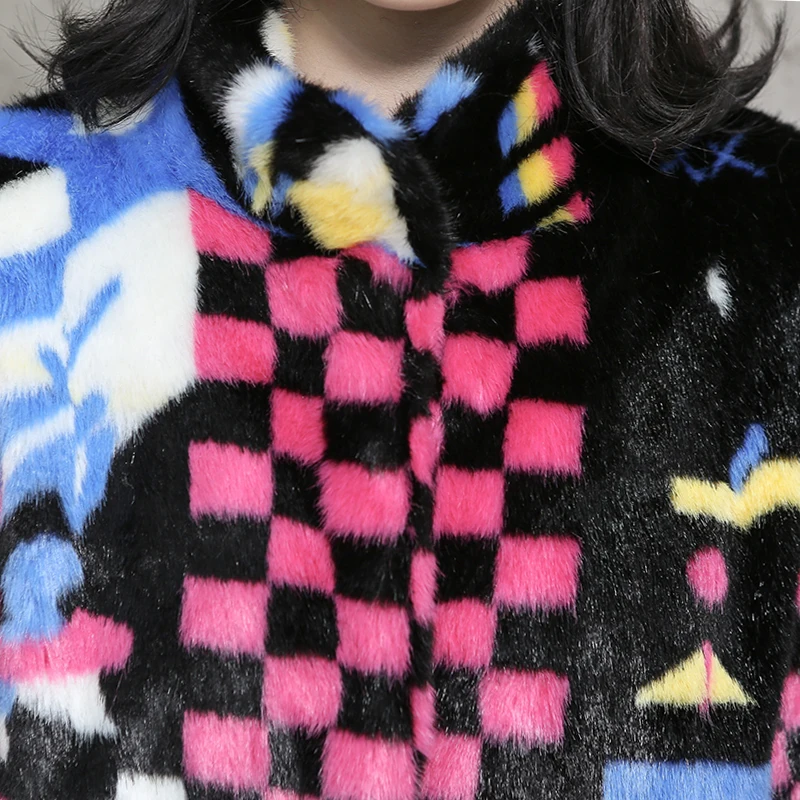 Nerazzurri Multi color women faux fur coat runway ladies long fur coats warm winter fashion designer brand luxury women clothing