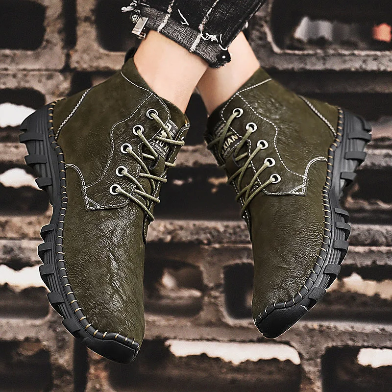 Демисезонные мужские ботинки модная походная обувь с мехом брендовые уличные