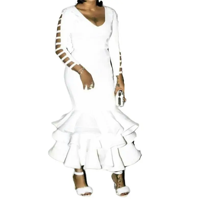 Шикарный продукт сексуальное Белое платье с длинным рукавом Русалка длинное