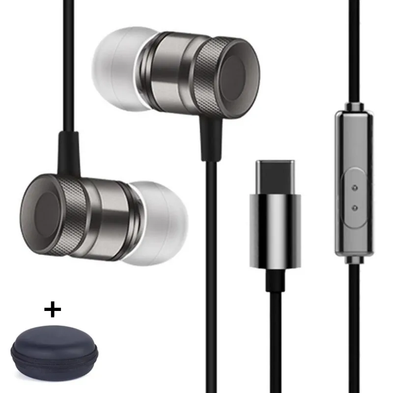 GutsyMan usb type-C наушники-вкладыши стерео цифровые Проводные спортивный Металлический наушники с микрофоном type C гарнитура для телефонов type C - Цвет: Gun Gray With Bag