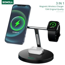 Bonola 3 in 1 Magnetic Fast Wireless Charger 15W for iPhone 13 12 Pro/11 Magnet Wireless Charger for Apple SmartWatch/Airpod Pro