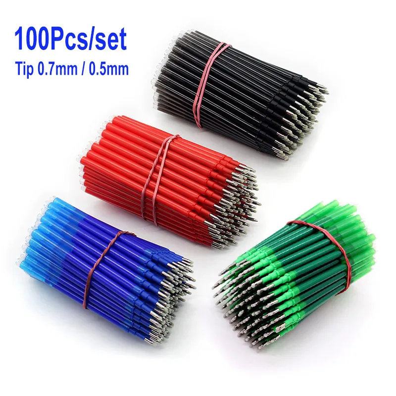 

100Pcs Set Erasable Gel Pen Refill 0.7mm 0.5mm Bullet Tip Blue Black Color Ink Office Washable Handle Rod Stationery Accessories