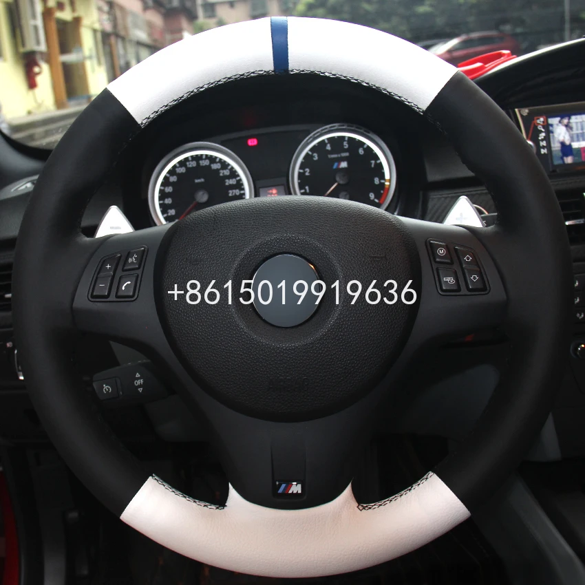 Ручное шитье на заказ черный белый цвет кожаный чехол рулевого колеса автомобиля